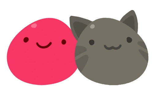 A cute photo of a pink slime and tabby slime